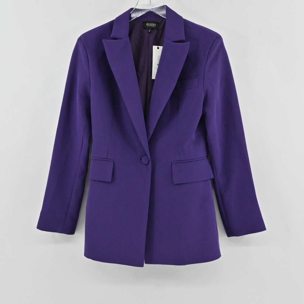 Bluzat Moda Urbana Single Breasted Blazer Womens Size M Purple Cotton Office